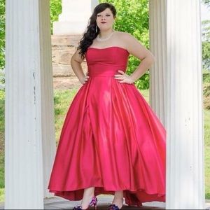 Red Satin High-Low Prom Dress Size 18